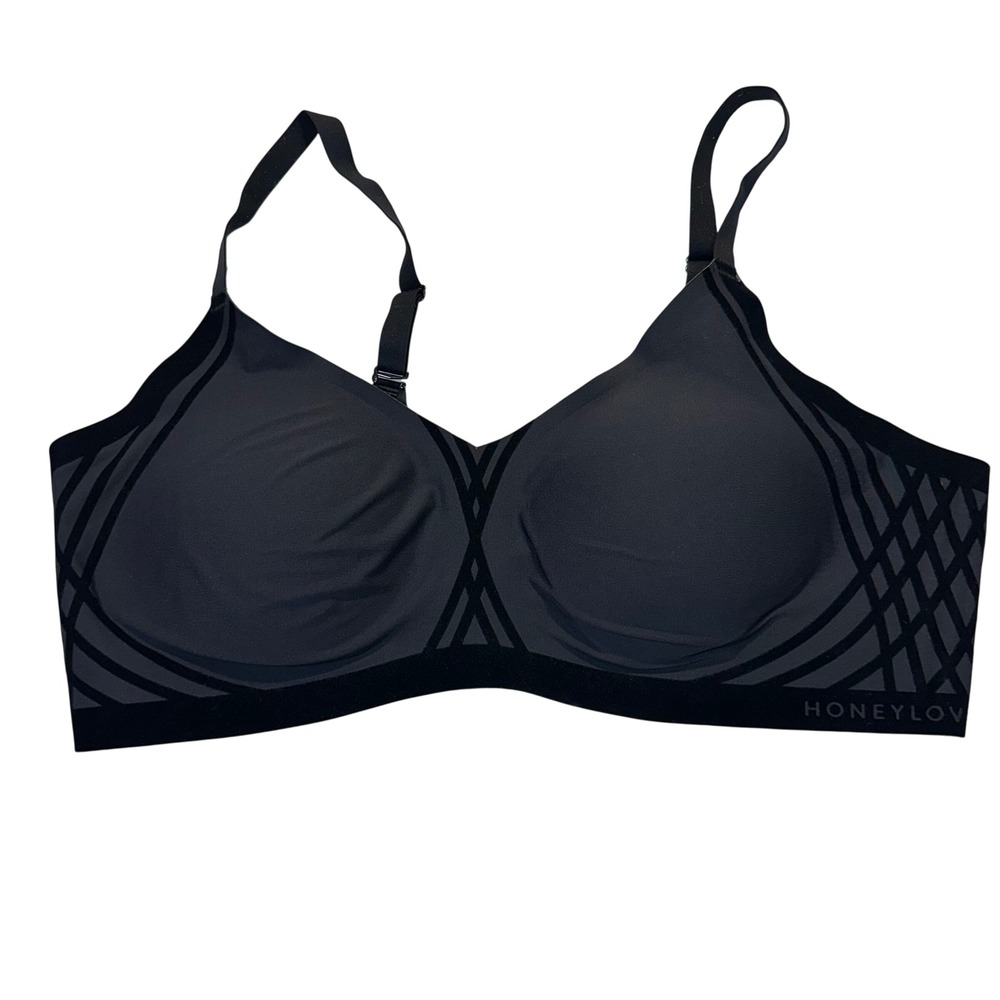 Honeylove LiftWear Bra Women 2X Black Onyx Wireless Supportive Smoothing Comfort